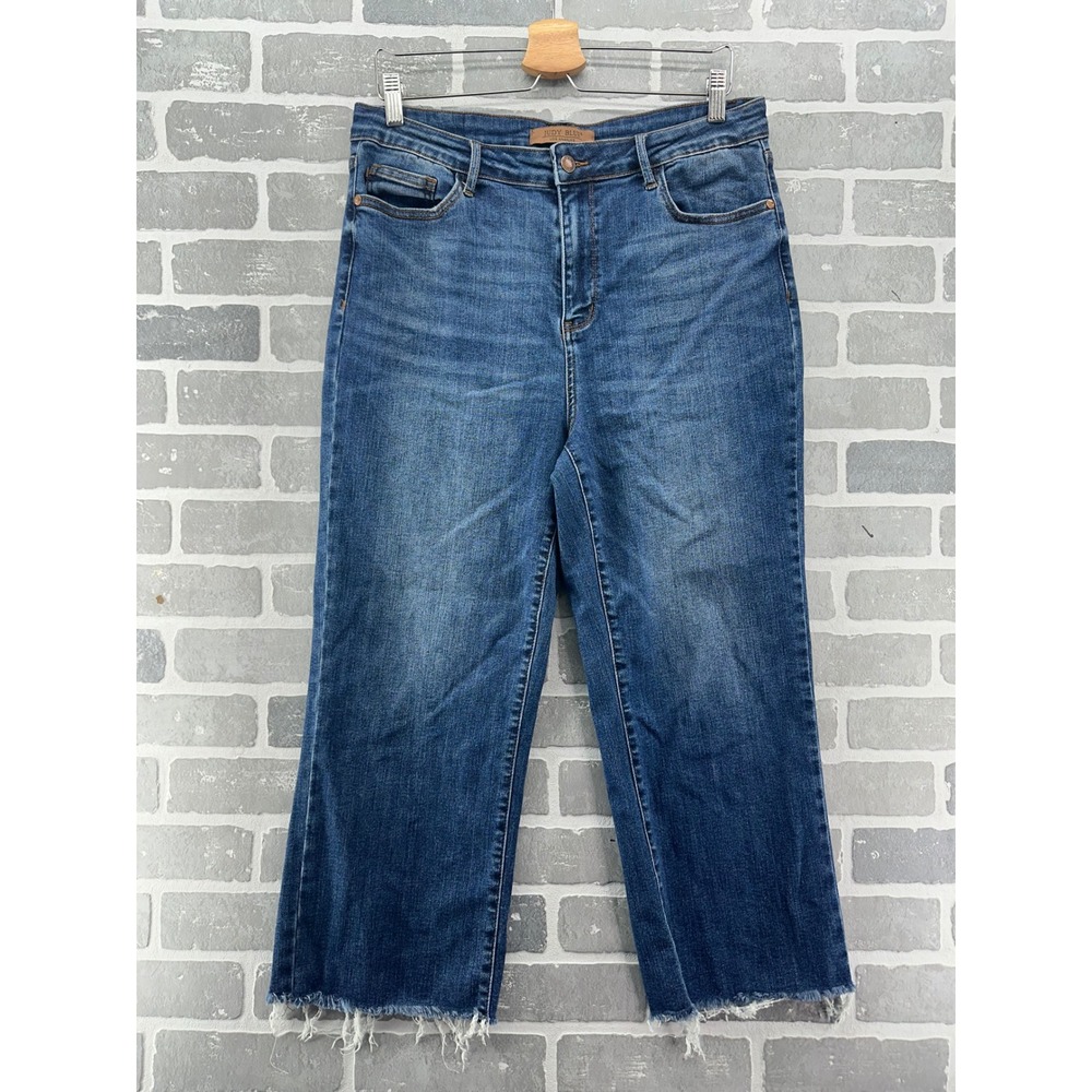 Judy Blue Los Angeles High Rise Wide Leg Frayed Hem Jeans Medium Wash Size 15/32